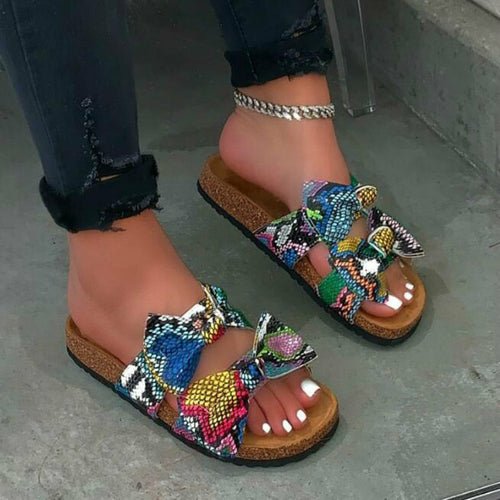 Women Slides 2 Straps Comfy Bow Slide Sandals - AroundTheWineCooler